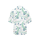 Crocodile diver pattern Women's All Over Print Hawaiian Shirt