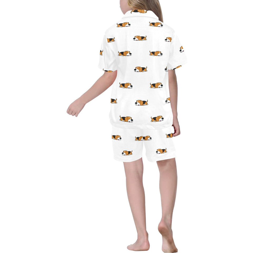 Cute beagle dog sleeping pattern Kids' Boys' Girls' V-Neck Short Pajama Set