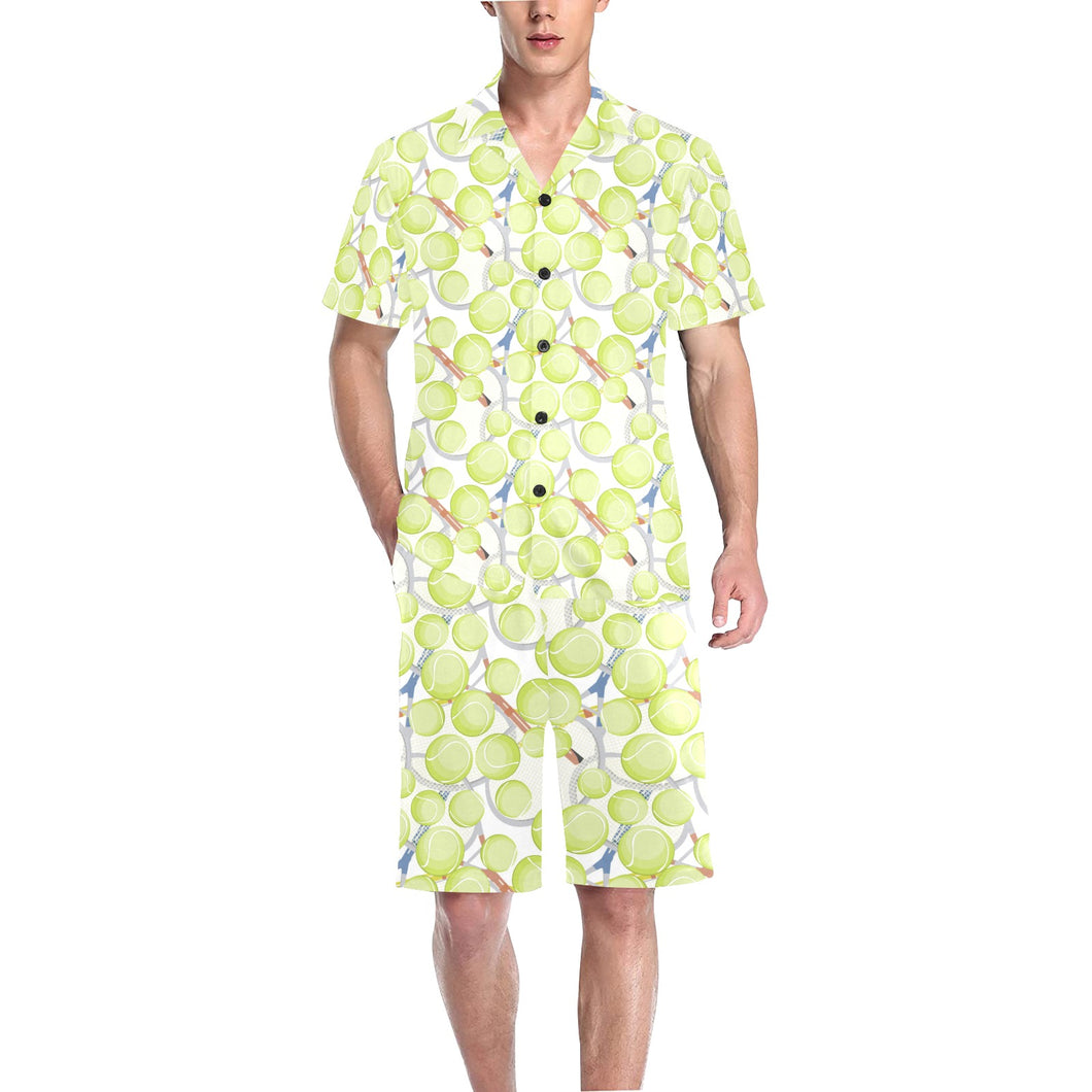 Tennis Pattern Print Design 01 Men's V-Neck Short Pajama Set