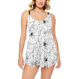 Spider web cobweb pattern Chest Sexy Pleated Two Piece Swim Dress