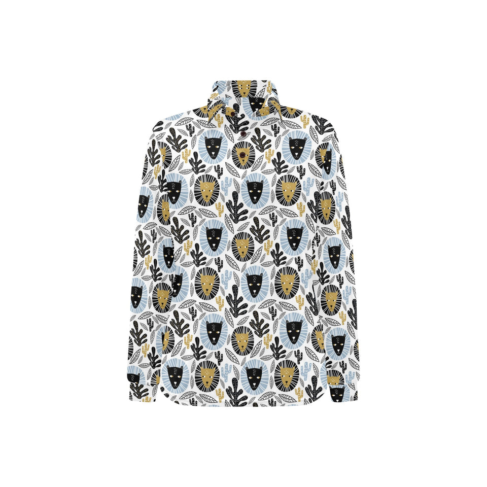 Lion Pattern Print Design 05 Women's Long Sleeve Polo Shirt