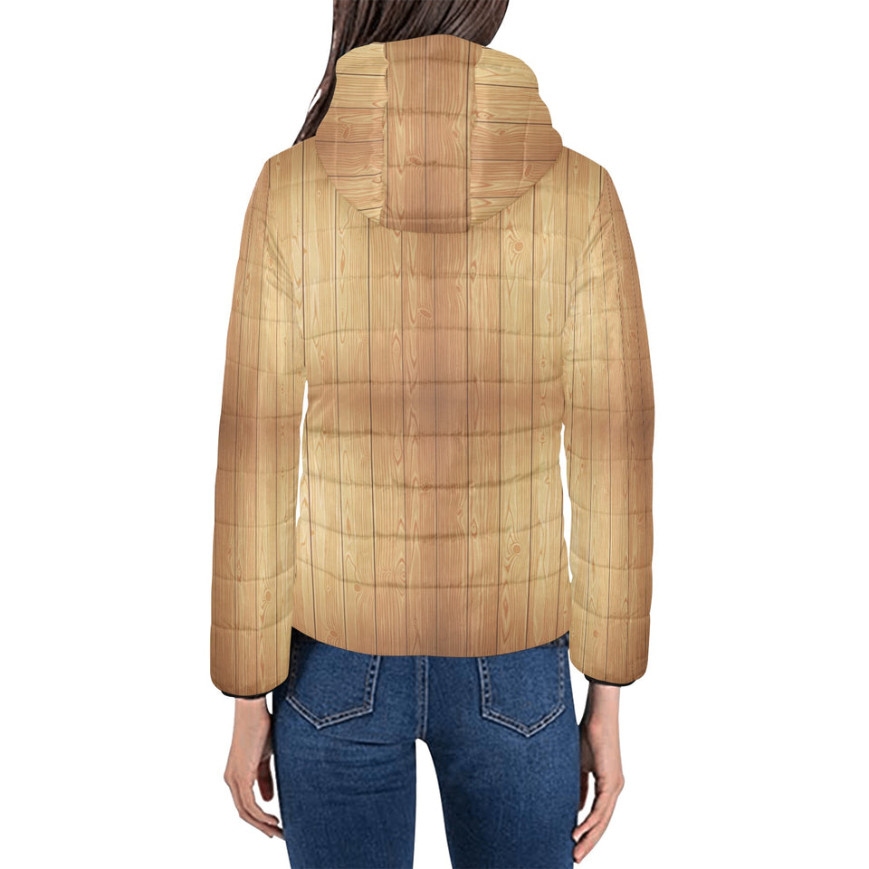 Wood Printed Pattern Print Design 05 Women's Padded Hooded Jacket