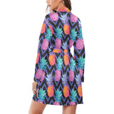 Pineapples pattern zigzag background Women's Long Sleeve Belted Night Robe