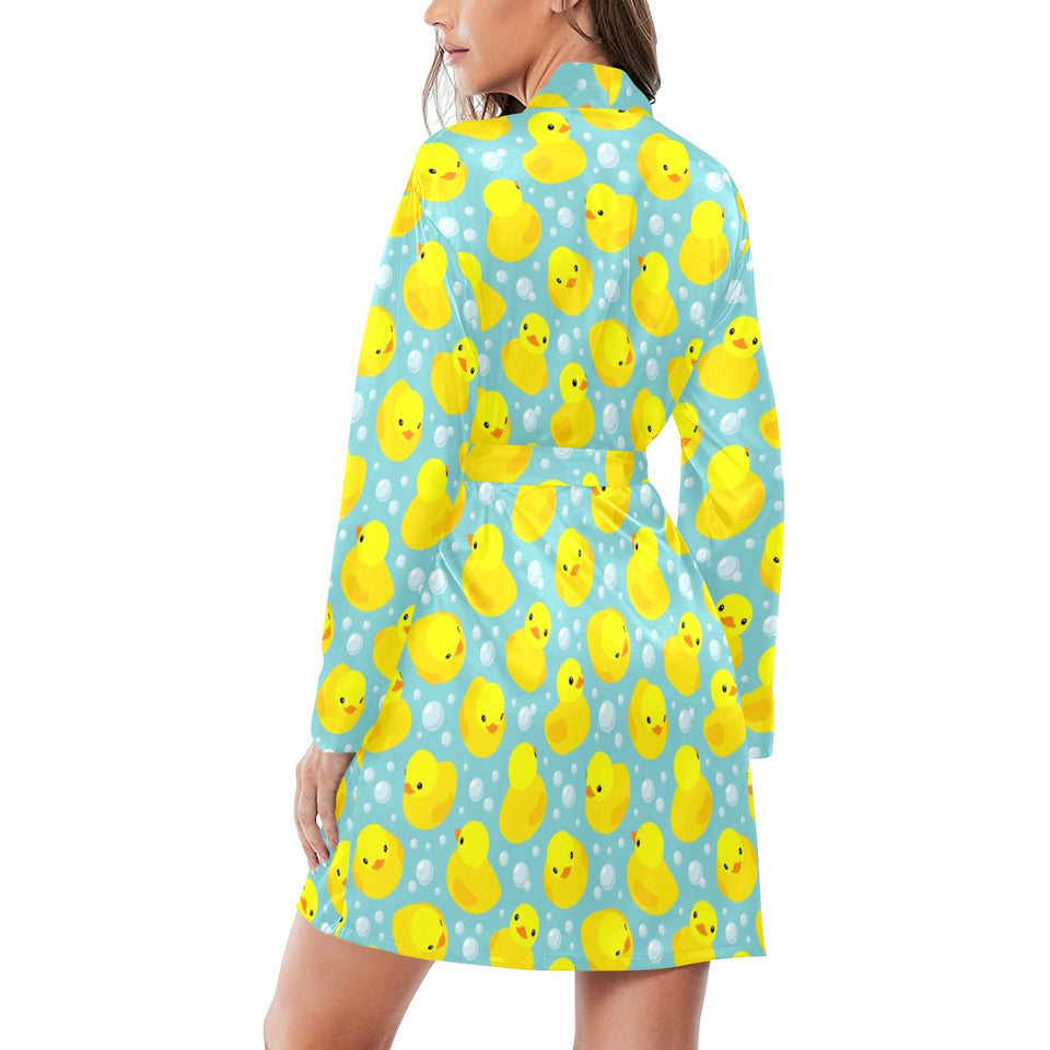 Duck Pattern Print Design 03 Women's Long Sleeve Belted Night Robe