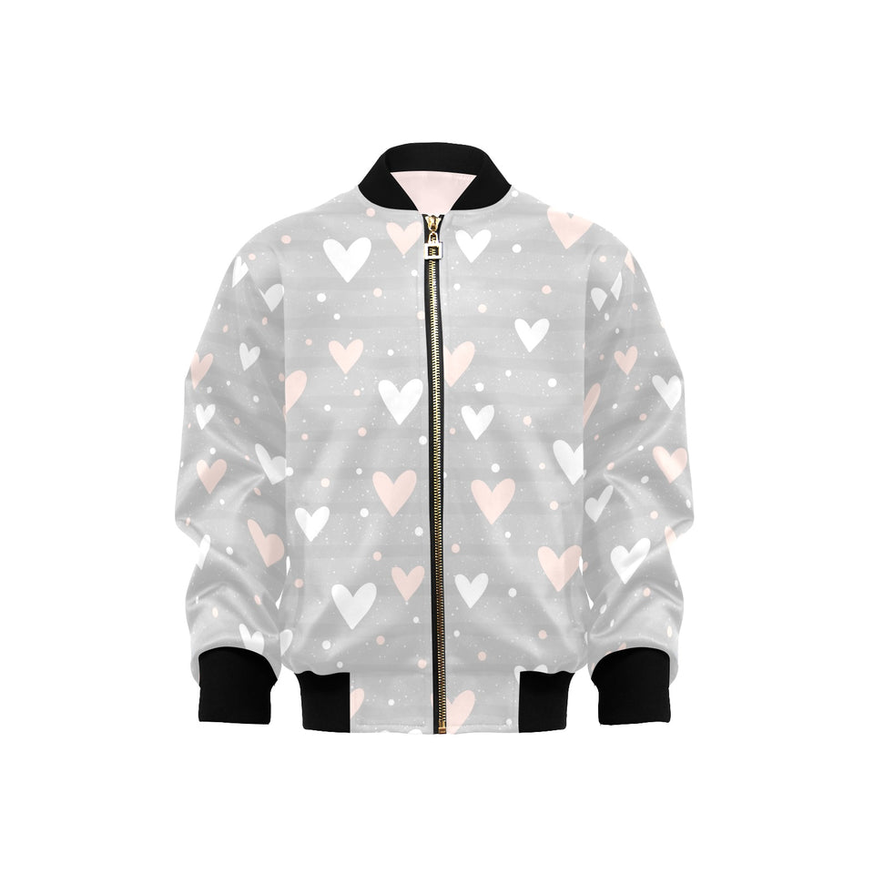 Heart pattern gray background Kids' Boys' Girls' Bomber Jacket