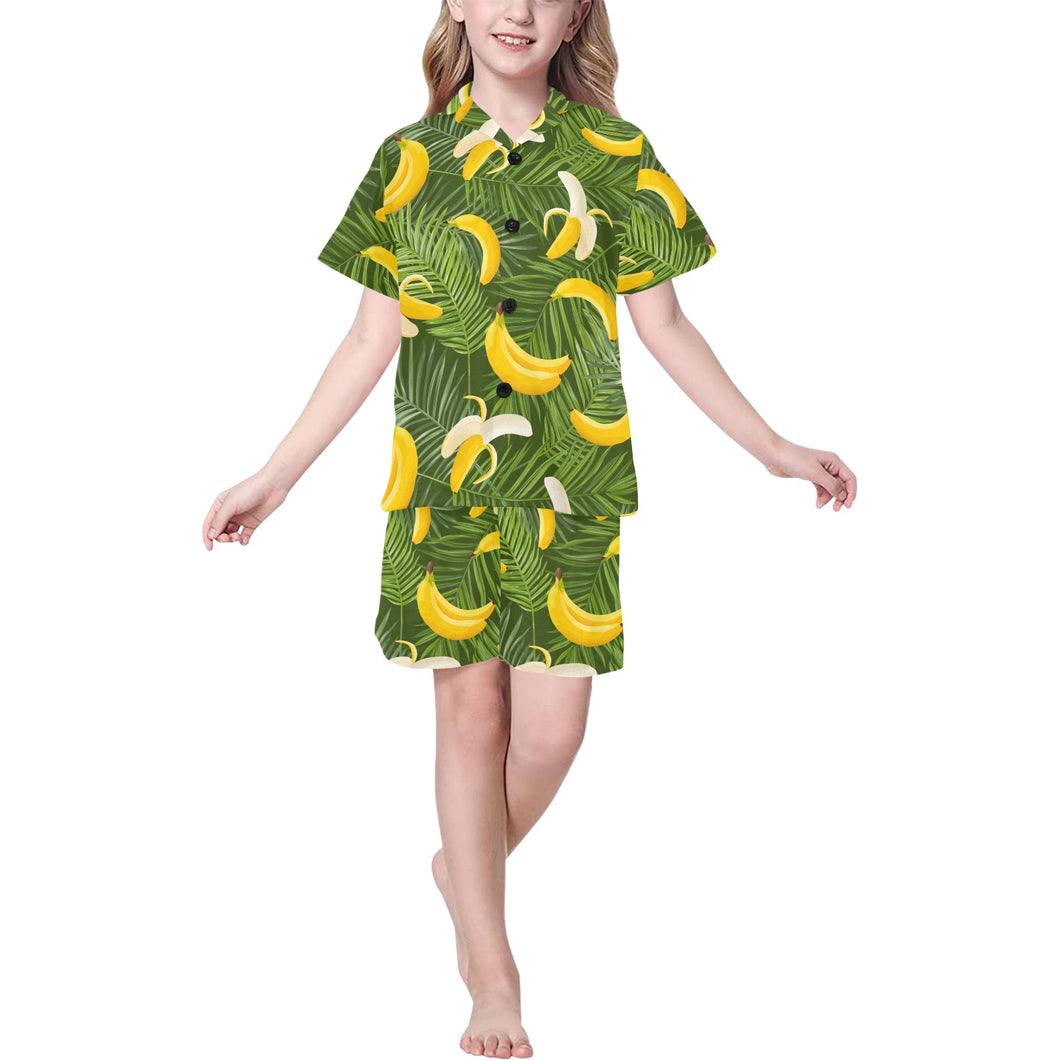 Banana Palm Leaves pattern Kids' Boys' Girls' V-Neck Short Pajama Set