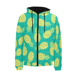 Pineapples pattern green background Men's Padded Hooded Jacket