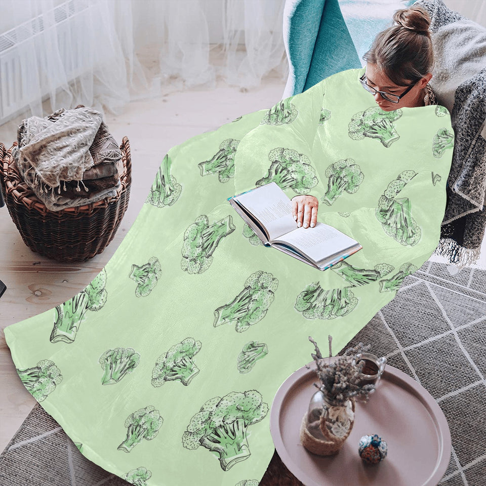 broccoli sketch pattern Blanket Robe with Sleeves