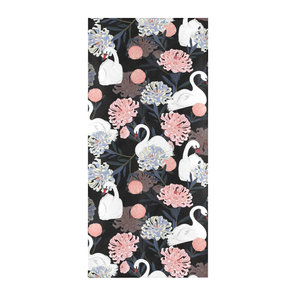 white swan blooming flower pattern Beach Towel