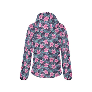 Hibiscus Pattern Print Design 05 Women's Padded Hooded Jacket