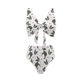 Boston terrier dog hearts vector pattern Chest Bowknot High Waisted Bikini Swimsuit
