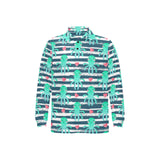 Cute octopuses heart striped background Men's Long Sleeve Polo Shirt