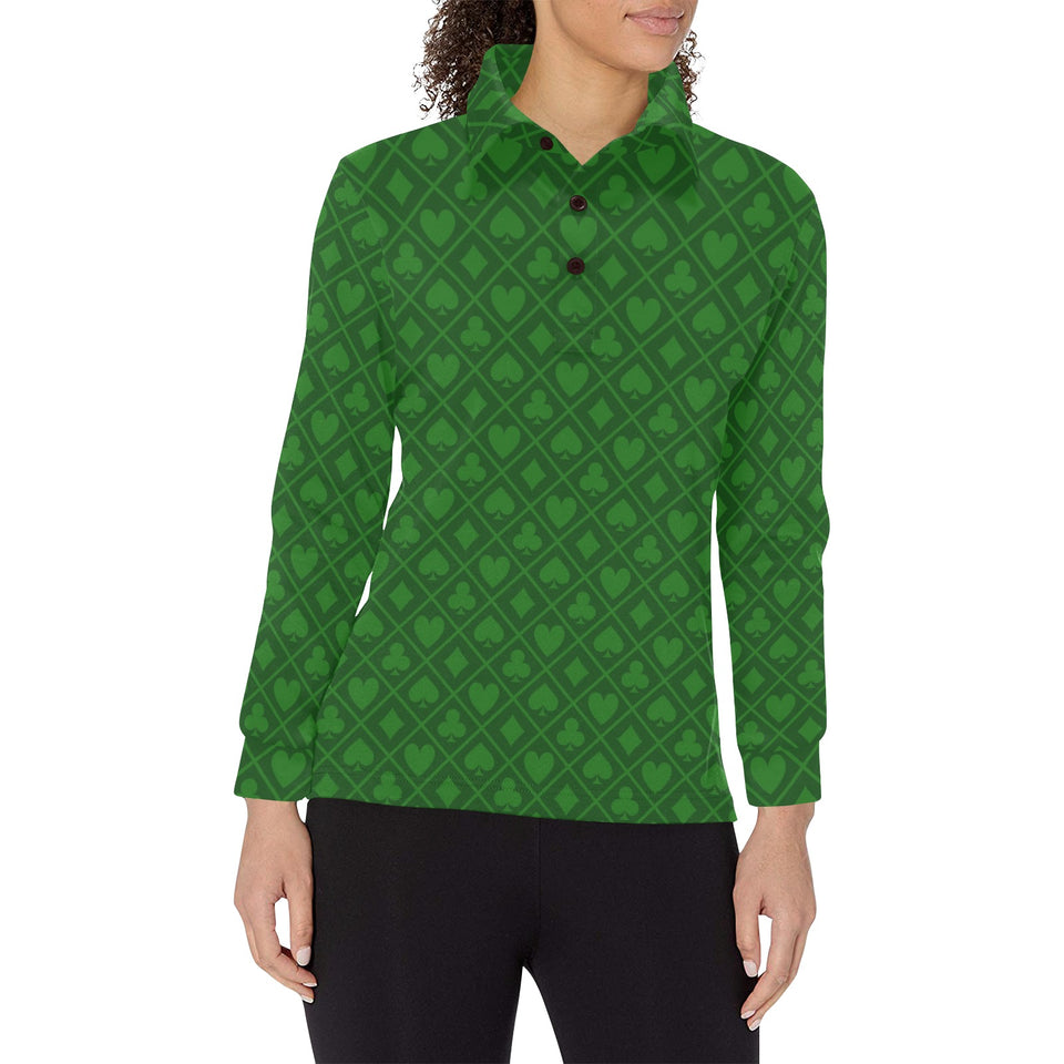 Casino Cards Suits Pattern Print Design 04 Women's Long Sleeve Polo Shirt