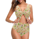 Guinea Pig Pattern Print Design 05 Chest Bowknot High Waisted Bikini Swimsuit