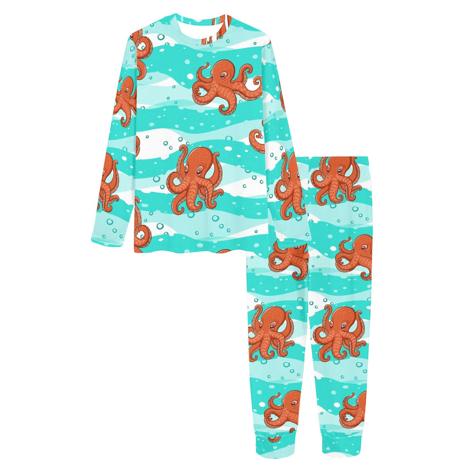 Octopuses sea wave background Women's All Over Print Pajama Set
