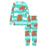 Octopuses sea wave background Women's All Over Print Pajama Set