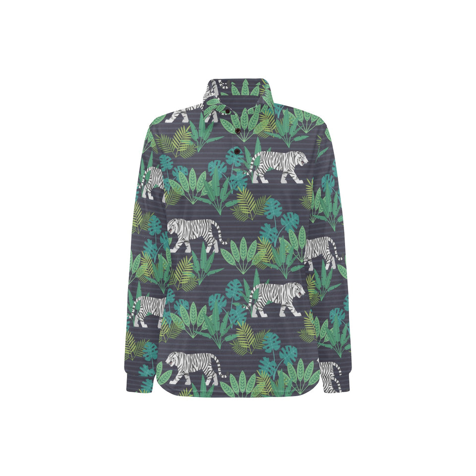 white bengal tigers tropical plant Women's Long Sleeve Polo Shirt