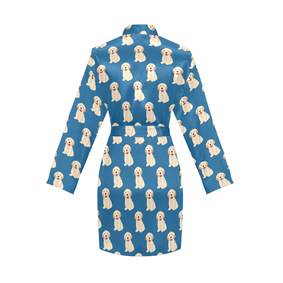 Golden Retriever Pattern Print Design 03 Women's Long Sleeve Belted Night Robe