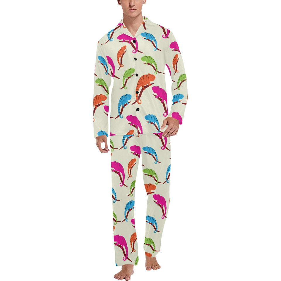 Colorful Chameleon lizard pattern Men's Long Pajama Set