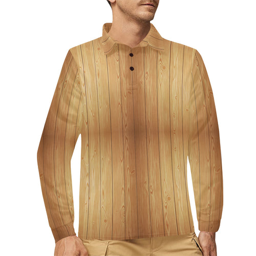Wood Printed Pattern Print Design 05 Men's Long Sleeve Polo Shirt