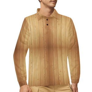 Wood Printed Pattern Print Design 05 Men's Long Sleeve Polo Shirt