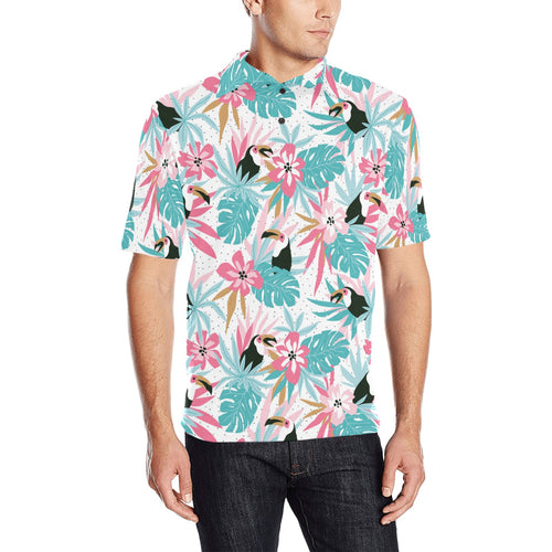 Toucan tropical flower leave pattern Men's All Over Print Polo Shirt