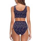 Eggplant Pattern Print Design 04 Chest Bowknot High Waisted Bikini Swimsuit