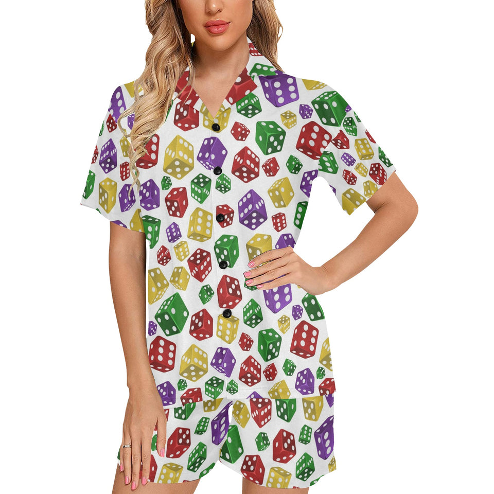 Dice Pattern Print Design 03 Women's V-Neck Short Pajama Set