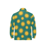 Sun green background Men's Long Sleeve Polo Shirt