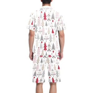 Cute Christmas tree pattern Men's V-Neck Short Pajama Set