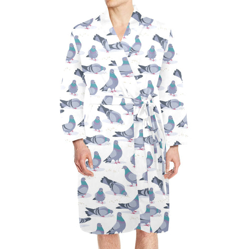 Pigeon Pattern Print Design 03 Men's Long Sleeve Belted Night Robe