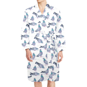 Pigeon Pattern Print Design 03 Men's Long Sleeve Belted Night Robe