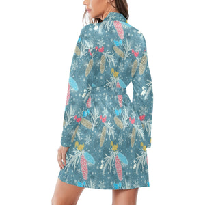 Squirrel Pattern Print Design 01 Women's Long Sleeve Belted Night Robe