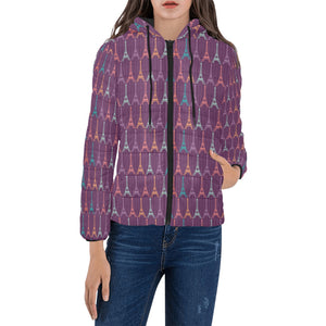 Eiffel Tower Pattern Print Design 05 Women's Padded Hooded Jacket