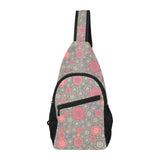 Red gold Sakura cherry blossom gray background All Over Print Chest Bag