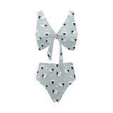 Sheep polka dot cloud pattern Chest Bowknot High Waisted Bikini Swimsuit