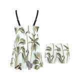 Monkey sloth lemur palm trees pattern Chest Sexy Pleated Two Piece Swim Dress