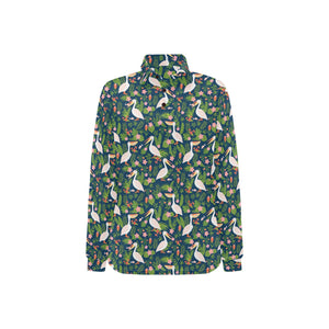 Pelican Pattern Print Design 05 Women's Long Sleeve Polo Shirt