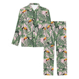 Toucan tropical green jungle palm pattern Men's Long Pajama Set
