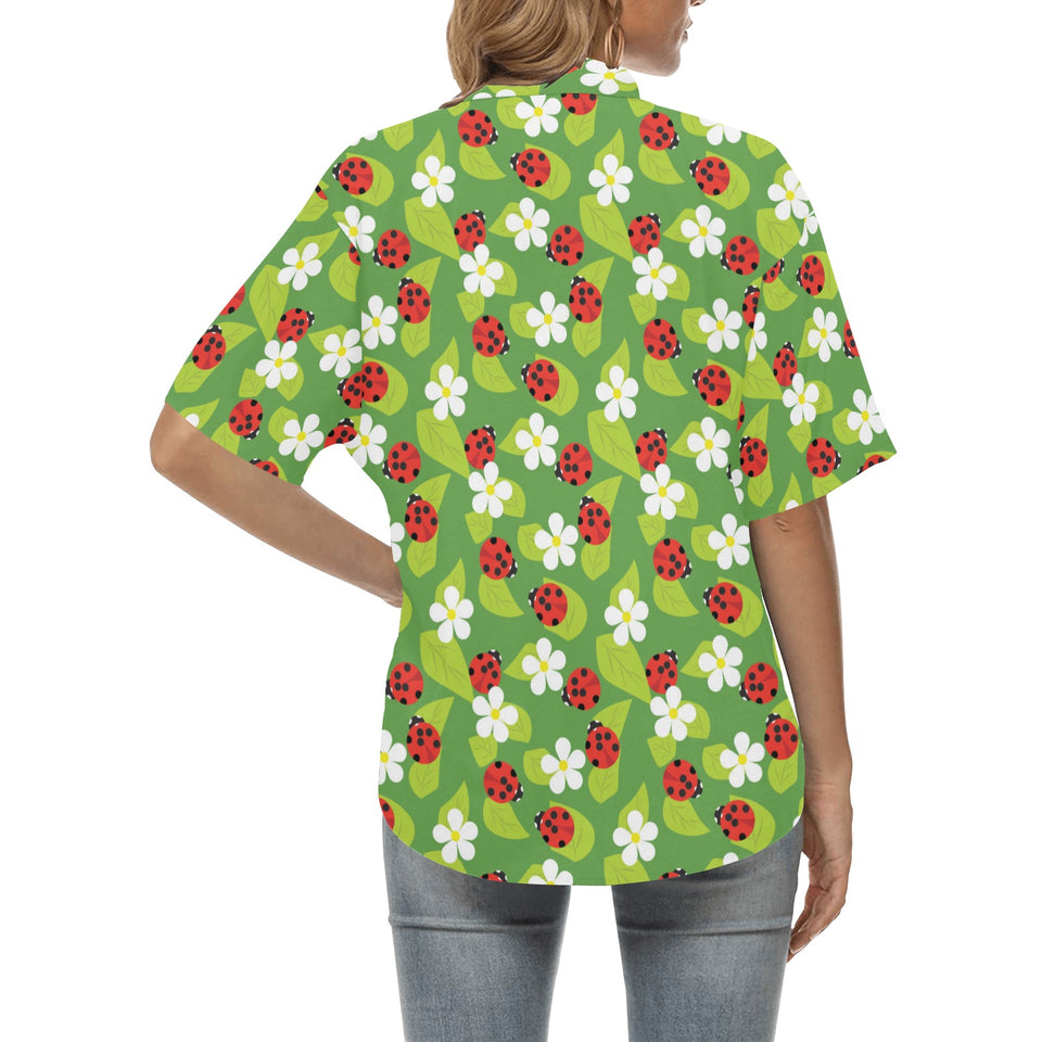 Ladybug Pattern Print Design 01 Women's All Over Print Hawaiian Shirt