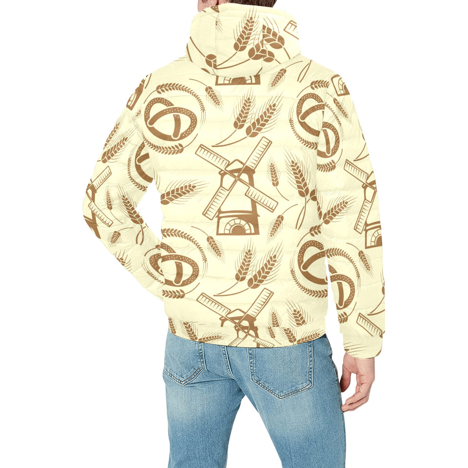 Windmill Wheat pattern Men's Padded Hooded Jacket