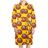 Daruma japanese wooden doll yellow background Men's Long Sleeve Belted Night Robe