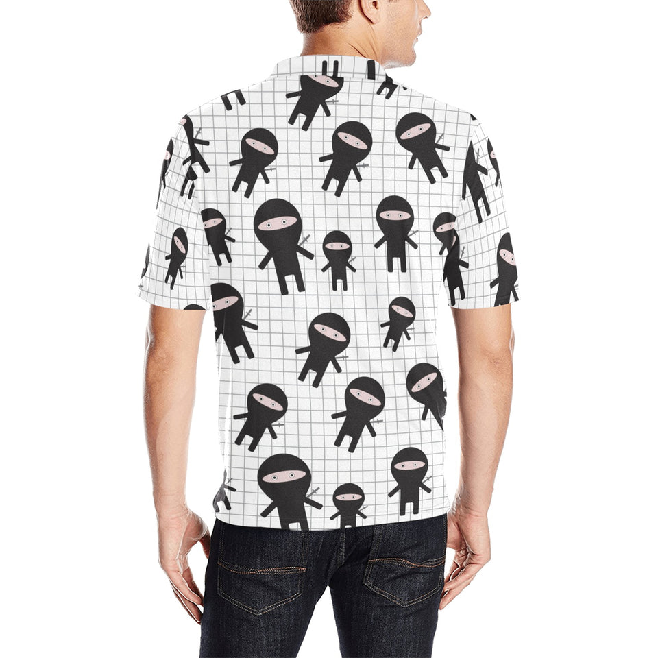 Ninja pattern plaid background Men's All Over Print Polo Shirt