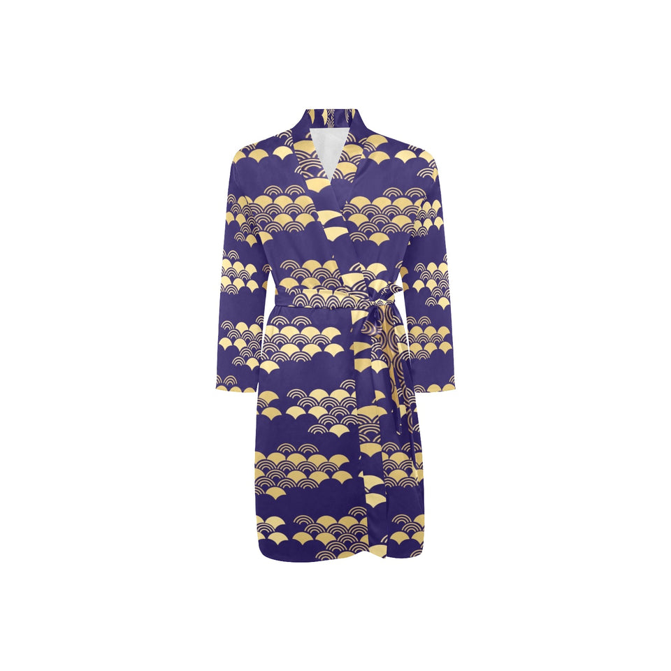 Beautiful japanese fan pattern Men's Long Sleeve Belted Night Robe