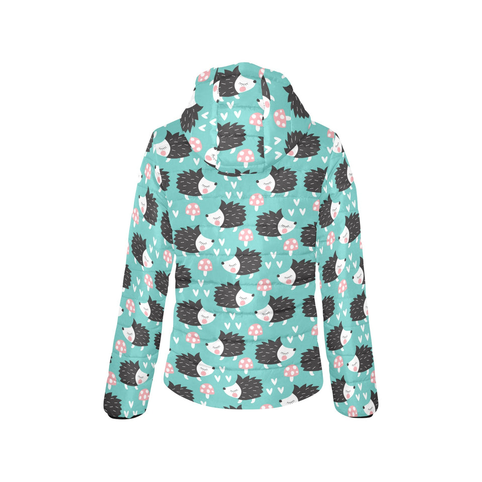 Hedgehog Pattern Print Design 03 Women's Padded Hooded Jacket
