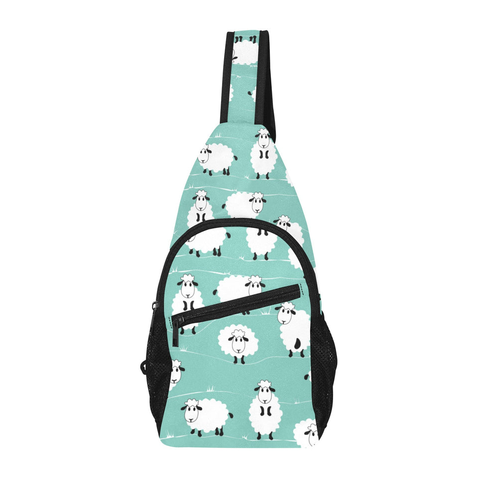 Cute sheep green background All Over Print Chest Bag