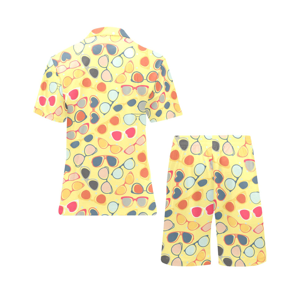 Sun Glasses Pattern Print Design 05 Men's V-Neck Short Pajama Set