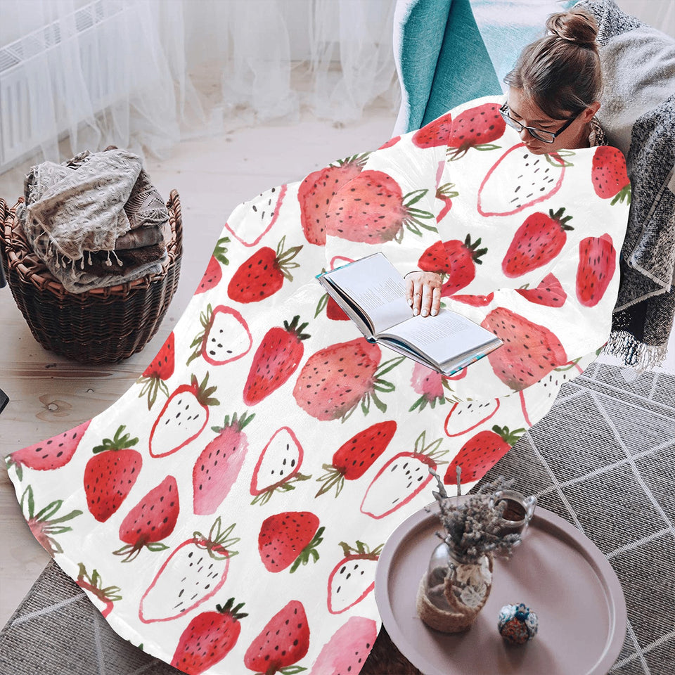watercolor hand drawn beautiful strawberry pattern Blanket Robe with Sleeves