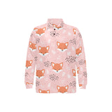Cute fox pattern pink background Men's Long Sleeve Polo Shirt