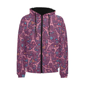 Eiffel Tower Heart Pattern Print Design 04 Men's Padded Hooded Jacket